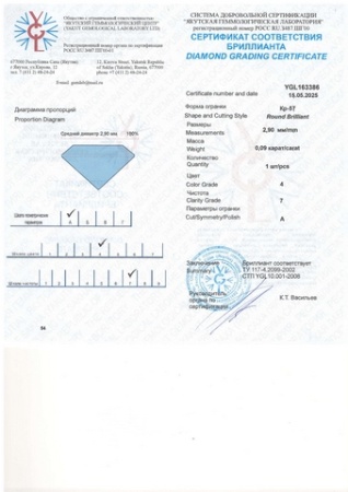 Бриллиант круглый 0,090 карат