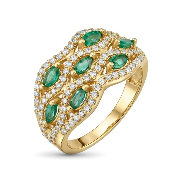 Кольцо из желтого золота с изумрудпт и бриллиантами