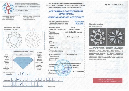 Бриллиант круглый 0,310 карат