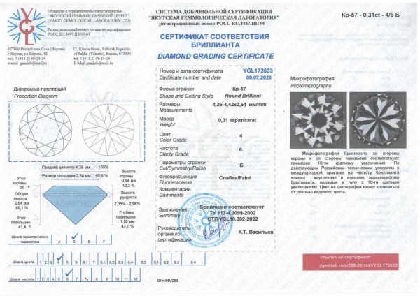 Бриллиант круглый 0,310 карат
