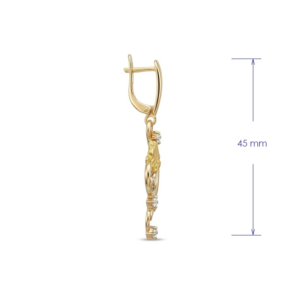 Серьги из желтого золота с самородком и бриллиантами