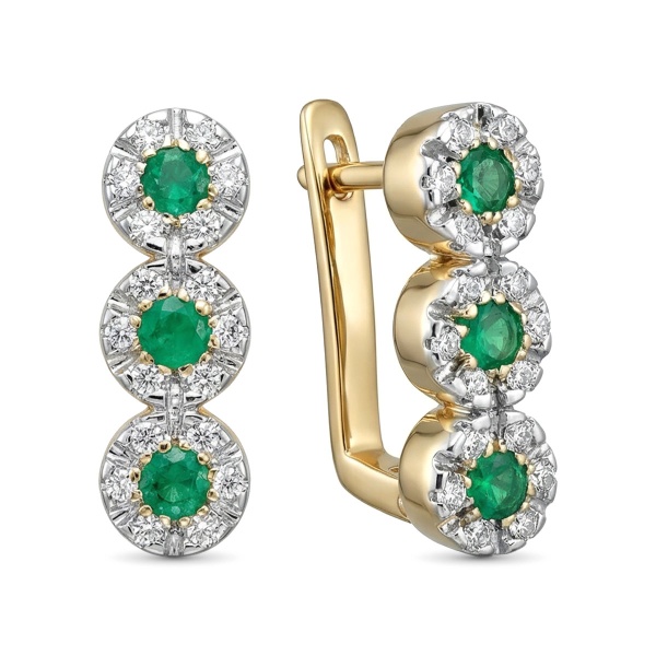 Серьги из комбинированного золота с изумрудпт и бриллиантами