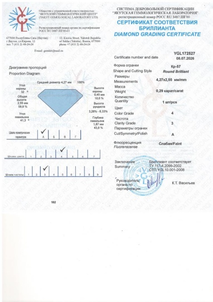 Бриллиант круглый 0,290 карат