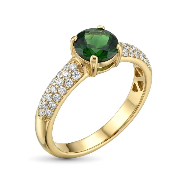 Кольцо из желтого золота с хромдиопсидом и бриллиантами