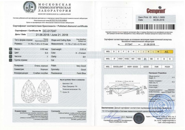 Бриллиант груша 2,020 карат