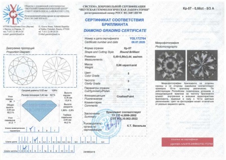 Бриллиант круглый 0,660 карат