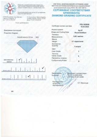 Бриллиант круглый 0,100 карат
