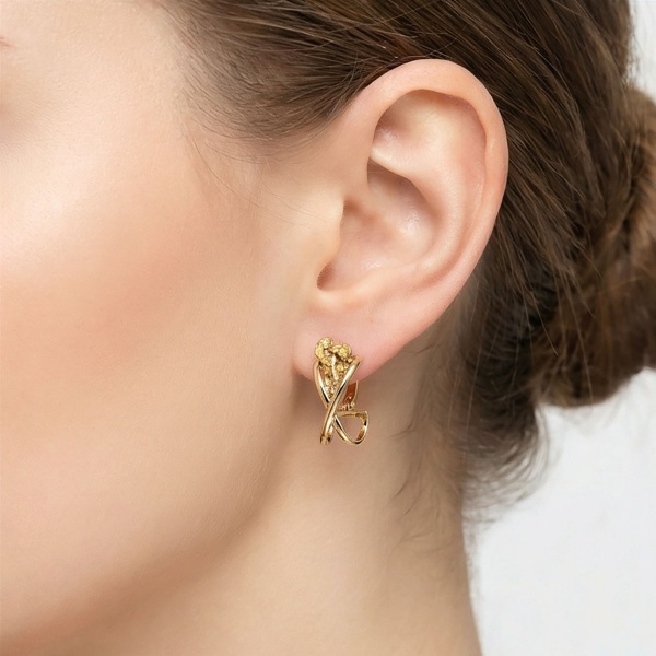 Серьги из желтого золота с самородком