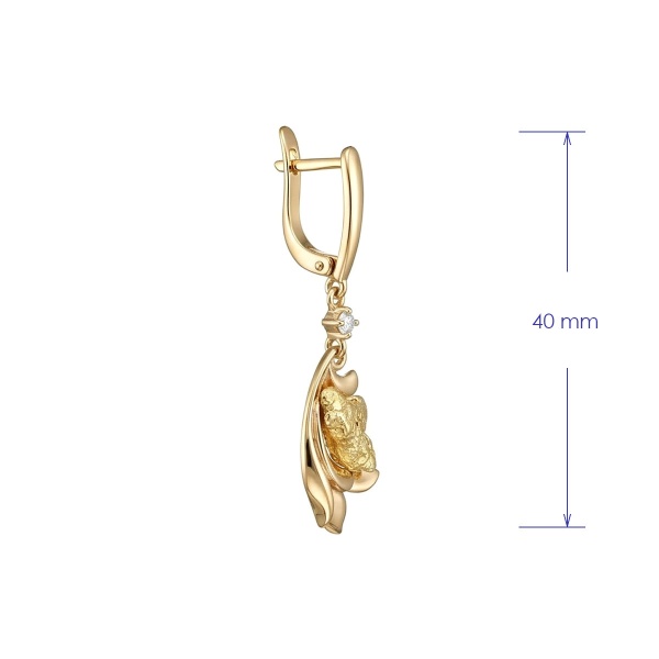 Серьги из желтого золота с самородком и бриллиантами