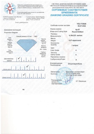 Бриллиант круглый 0,270 карат