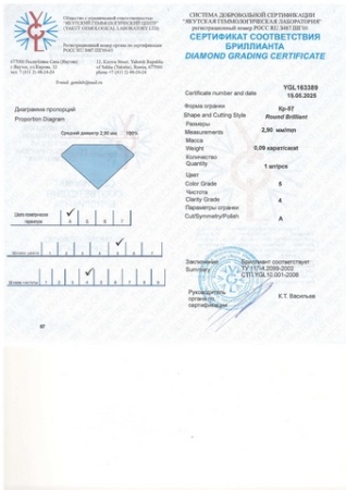 Бриллиант круглый 0,090 карат