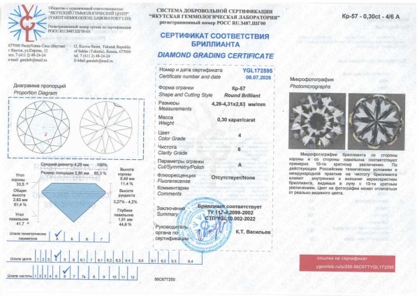 Бриллиант круглый 0,300 карат