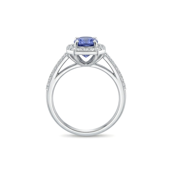 Кольцо из родированного золота с танзанит и бриллиантами