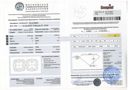 Бриллиант кушон 10,020 карат