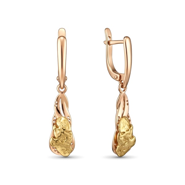 Серьги из красного золота с самородком