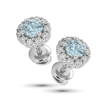 Серьги из родированного золота с аквамарином и бриллиантами