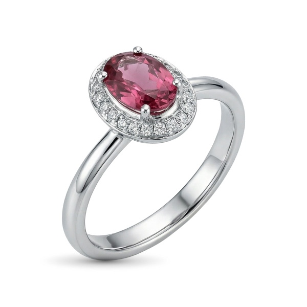 Кольцо из белого золота с турмалином и бриллиантами