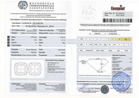 Бриллиант кушон 11,020 карат