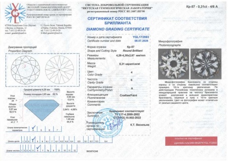 Бриллиант круглый 0,310 карат