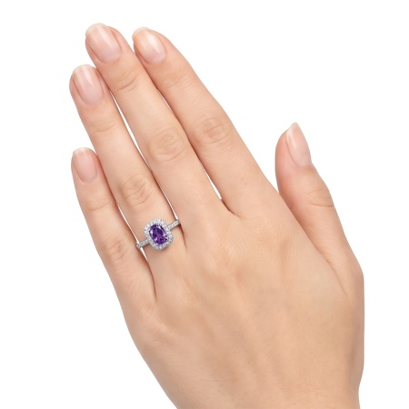Кольцо из родированного золота с аметистом и бриллиантами