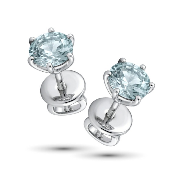 Серьги из родированного золота с аквамарином