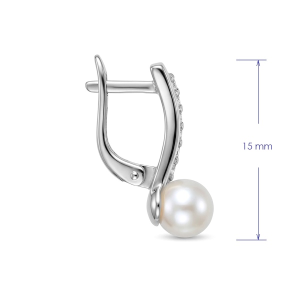 Серьги из родированного золота с жемчугом и бриллиантами