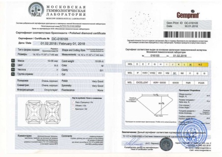 Бриллиант радиант 10,090 карат