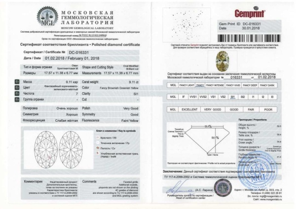 Бриллиант  9,110 карат