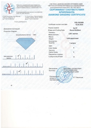 Бриллиант круглый 0,090 карат