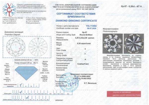 Бриллиант круглый 0,300 карат