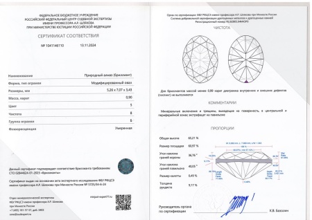 Бриллиант овал 0,900 карат
