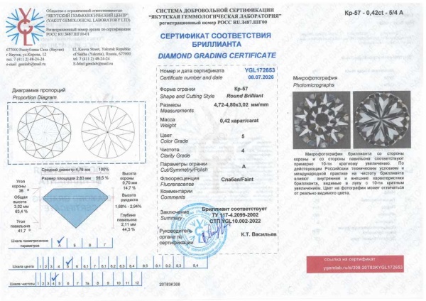 Бриллиант круглый 0,420 карат