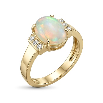 Кольцо из желтого золота с опалом и бриллиантами