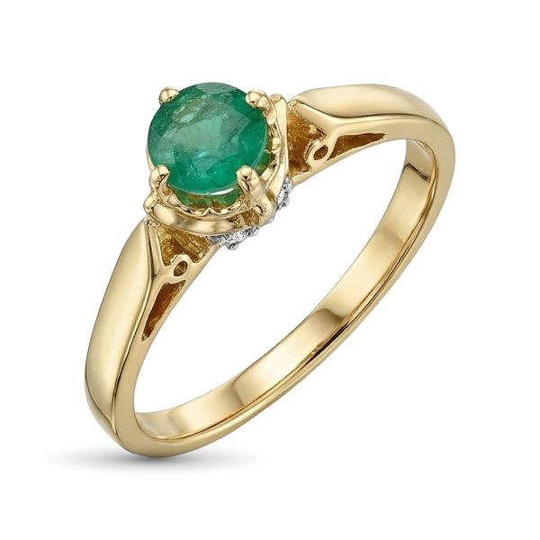 Кольцо из желтого золота с изумрудпт и бриллиантами