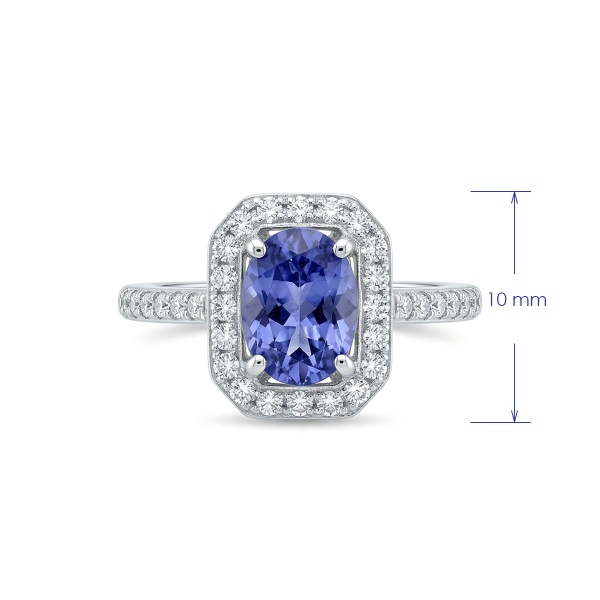 Кольцо из родированного золота с танзанит и бриллиантами