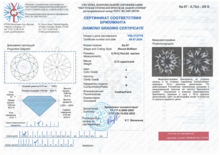 Бриллиант круглый 0,720 карат