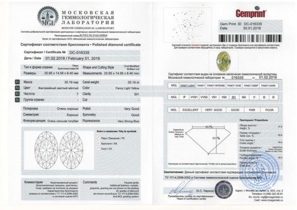 Бриллиант овал 20,190 карат
