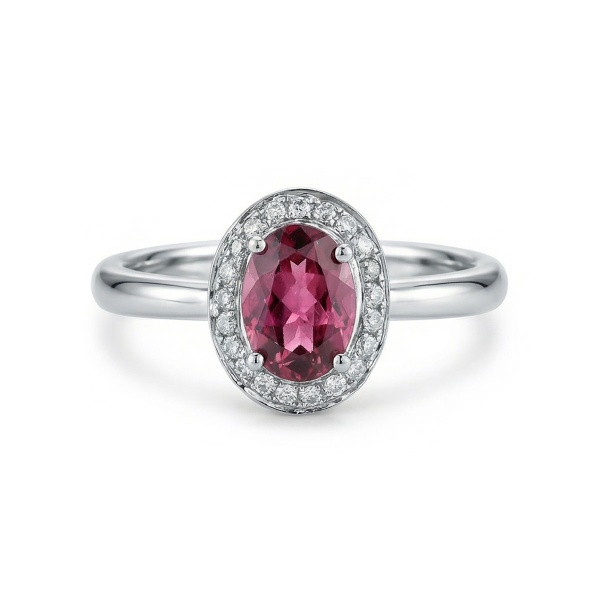 Кольцо из белого золота с турмалином и бриллиантами