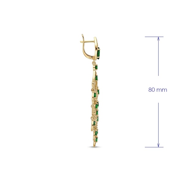 Серьги из желтого золота с хромдиопсидом и бриллиантами