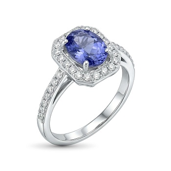 Кольцо из родированного золота с танзанит и бриллиантами