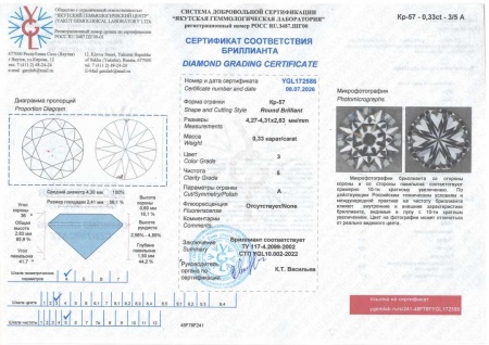 Бриллиант круглый 0,330 карат