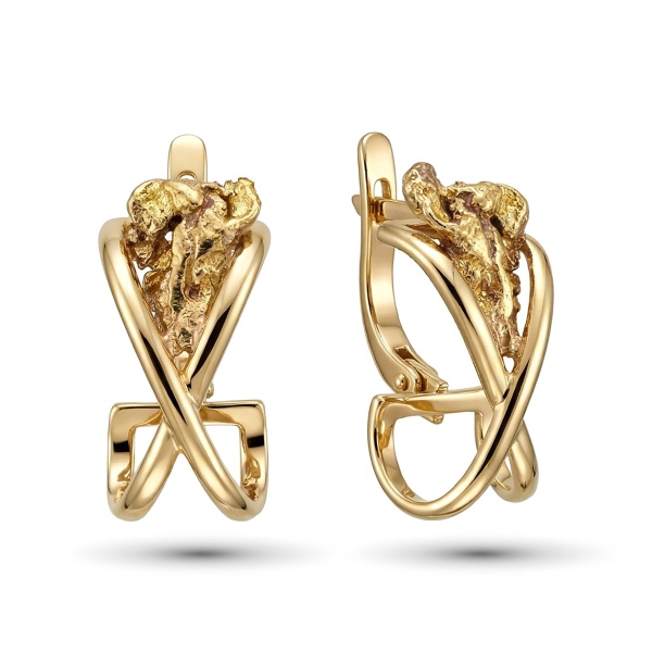 Серьги из желтого золота с самородком